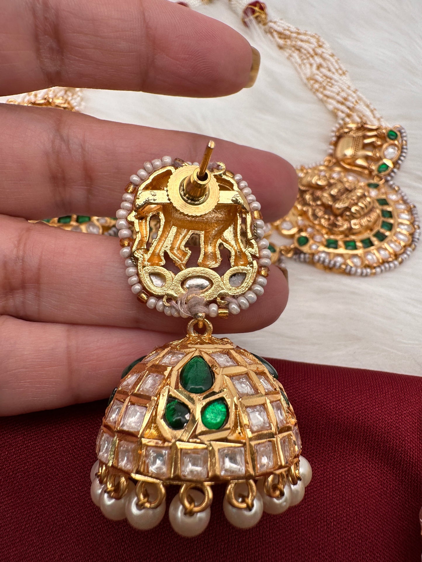 Goddess Lakshmi Nakshi Green Jadau Kundan Neckline Necklace