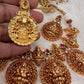 Goddess Lakshmi Nakshi Pink Green Jadau Kundan Neckline Necklace