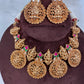 Goddess Lakshmi Nakshi Pink Green Jadau Kundan Neckline Necklace