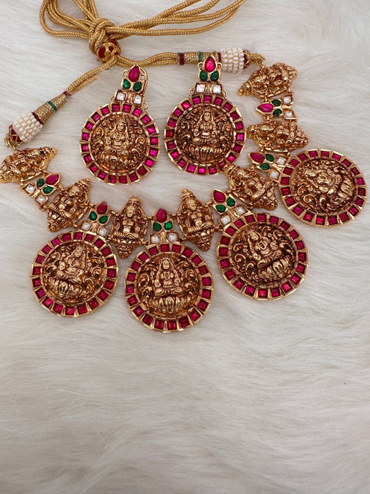 Goddess Lakshmi Nakshi Pink Jadau Kundan Neckline Necklace