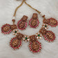 Goddess Lakshmi Nakshi Pink Green Jadau Kundan Neckline Necklace
