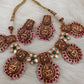 Goddess Lakshmi Nakshi Pink Green Jadau Kundan Neckline Necklace