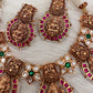 Goddess Lakshmi Nakshi Pink Green Jadau Kundan Neckline Necklace