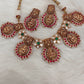 Goddess Lakshmi Nakshi Pink Green Jadau Kundan Neckline Necklace