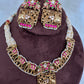 Elephant Nakshi Pink Green Jadau Kundan Neckline Necklace