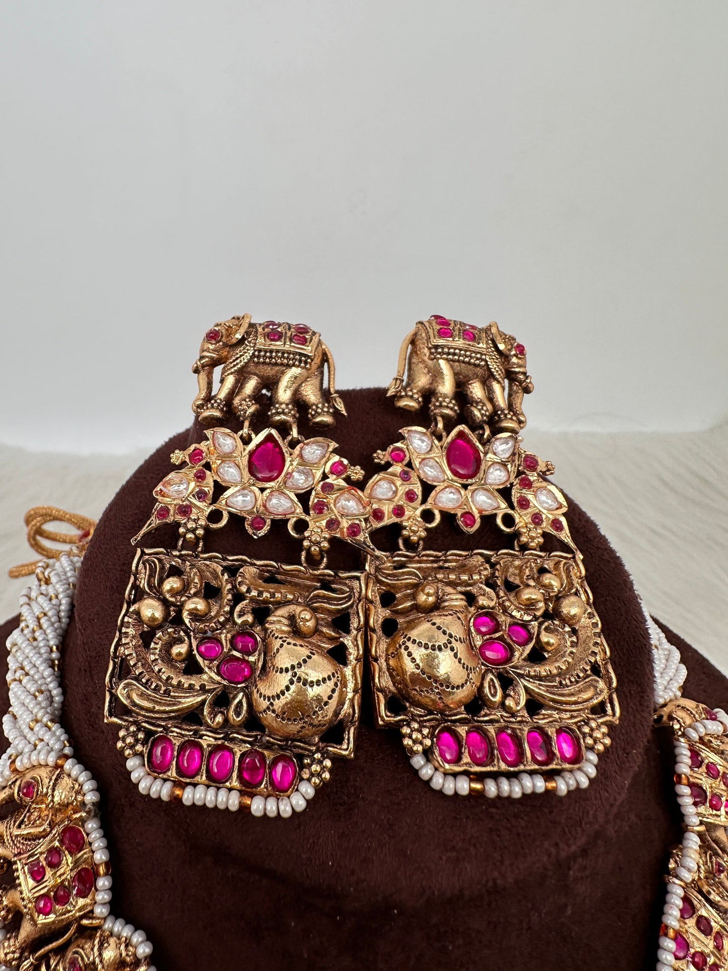 Elephant Nakshi Pink Jadau Kundan Neckline Necklace
