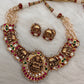 Goddess Lakshmi Elephant Nakshi Pink Green Jadau Kundan Neckline Necklace