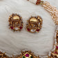 Goddess Lakshmi Elephant Nakshi Pink Green Jadau Kundan Neckline Necklace