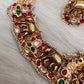 Goddess Lakshmi Elephant Nakshi Pink Green Jadau Kundan Neckline Necklace