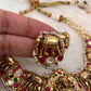 Goddess Lakshmi Elephant Nakshi Pink Green Jadau Kundan Neckline Necklace