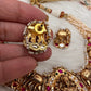 Goddess Lakshmi Elephant Nakshi Pink Green Jadau Kundan Neckline Necklace