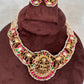 Goddess Lakshmi Elephant Nakshi Pink Green Jadau Kundan Neckline Necklace