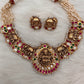 Goddess Lakshmi Elephant Nakshi Pink Green Jadau Kundan Neckline Necklace