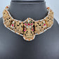 Goddess Lakshmi Nakshi Red Green Jadau Kundan Neckline Necklace
