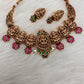 Goddess Lakshmi Floral Nakshi Red Green Jadau Kundan Neckline Necklace
