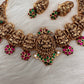 Goddess Lakshmi Floral Nakshi Red Green Jadau Kundan Neckline Necklace