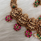 Goddess Lakshmi Floral Nakshi Red Green Jadau Kundan Neckline Necklace