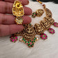 Goddess Lakshmi Floral Nakshi Red Green Jadau Kundan Neckline Necklace