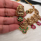 Goddess Lakshmi Floral Nakshi Red Green Jadau Kundan Neckline Necklace