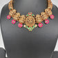 Goddess Lakshmi Floral Nakshi Red Green Jadau Kundan Neckline Necklace