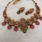 Goddess Lakshmi Floral Nakshi Red Green Jadau Kundan Neckline Necklace