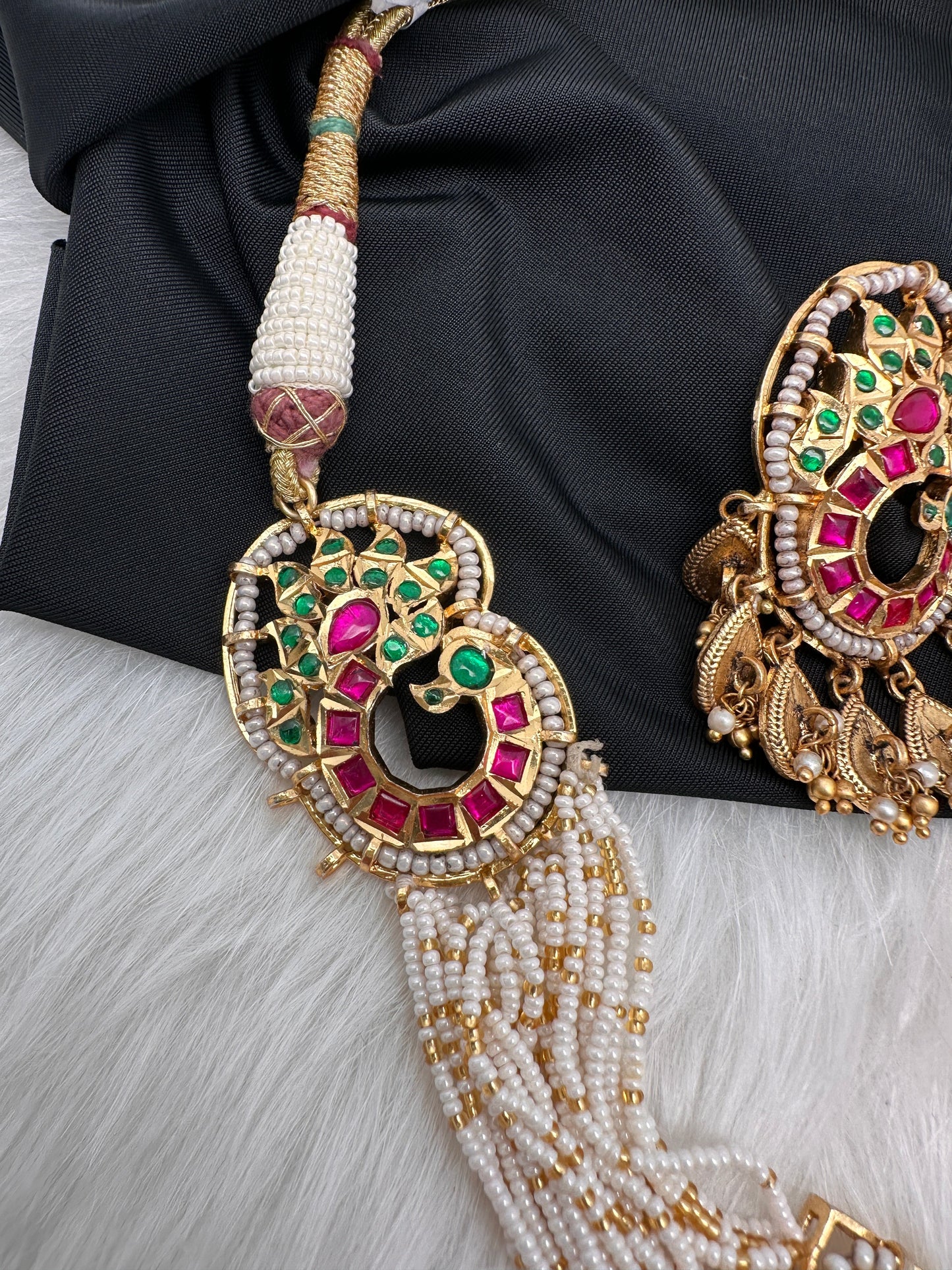 Peacock Nakshi Red Green Jadau Kundan Neckline Necklace