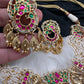 Peacock Nakshi Red Green Jadau Kundan Neckline Necklace