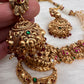 Goddess Lakshmi Nakshi Red Green Jadau Kundan Neckline Necklace