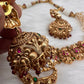 Goddess Lakshmi Nakshi Red Green Jadau Kundan Neckline Necklace