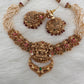 Goddess Lakshmi Nakshi Red Green Jadau Kundan Neckline Necklace