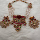 Red Carved Stone Peacock Red Green Jadau Kundan Neckline Necklace
