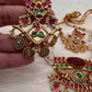 Red Carved Stone Peacock Red Green Jadau Kundan Neckline Necklace