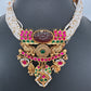 Red Carved Stone Peacock Red Green Jadau Kundan Neckline Necklace