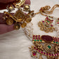 Red Carved Stone Peacock Red Green Jadau Kundan Neckline Necklace