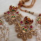 Red Carved Stone Peacock Red Green Jadau Kundan Neckline Necklace