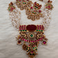 Red Carved Stone Peacock Red Green Jadau Kundan Neckline Necklace