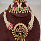 Red Green Jadau Kundan Micro Pearls Statement Neckline Necklace