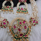 Red Green Jadau Kundan Micro Pearls Statement Neckline Necklace