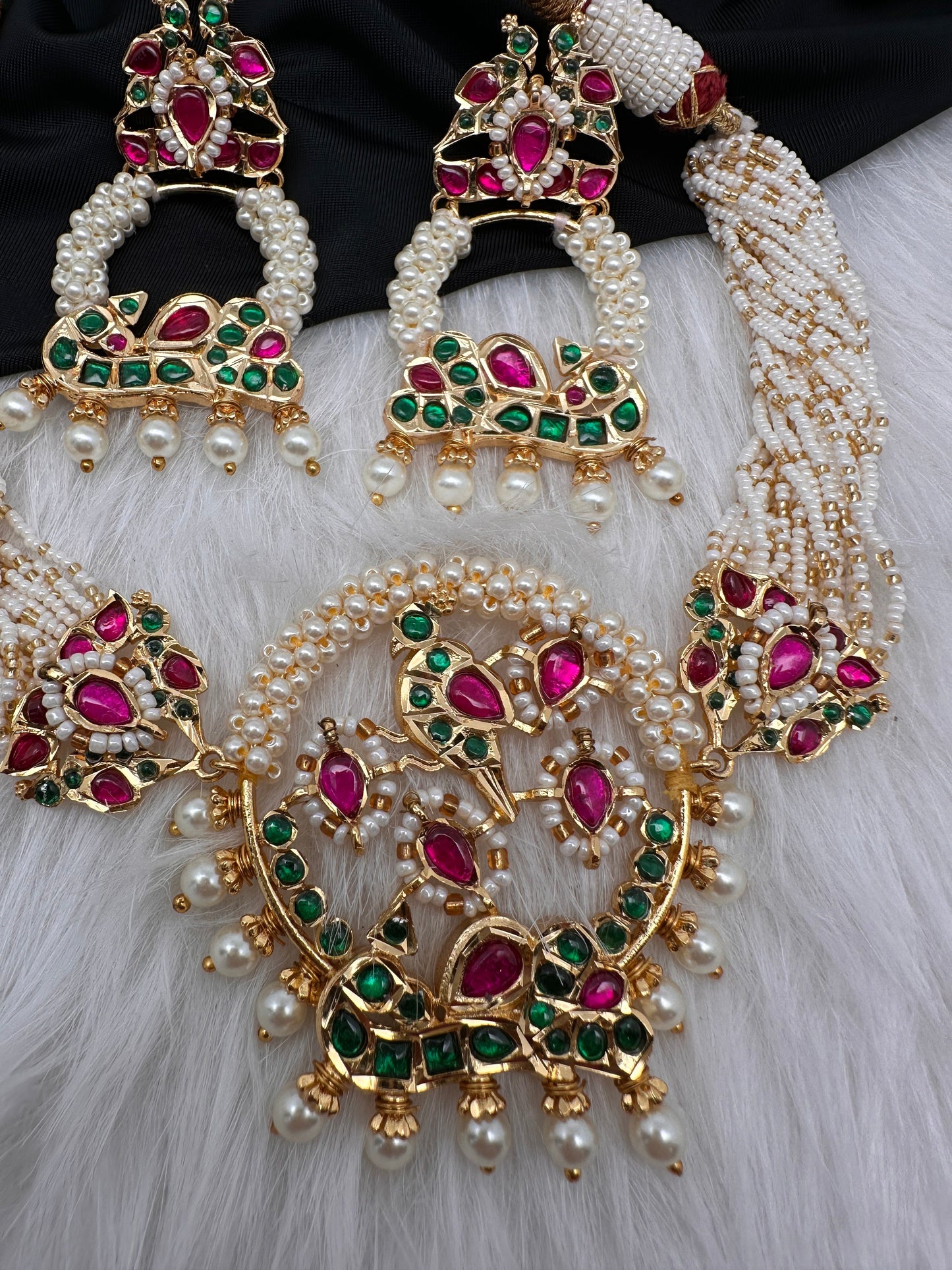 Red Green Jadau Kundan Micro Pearls Statement Neckline Necklace