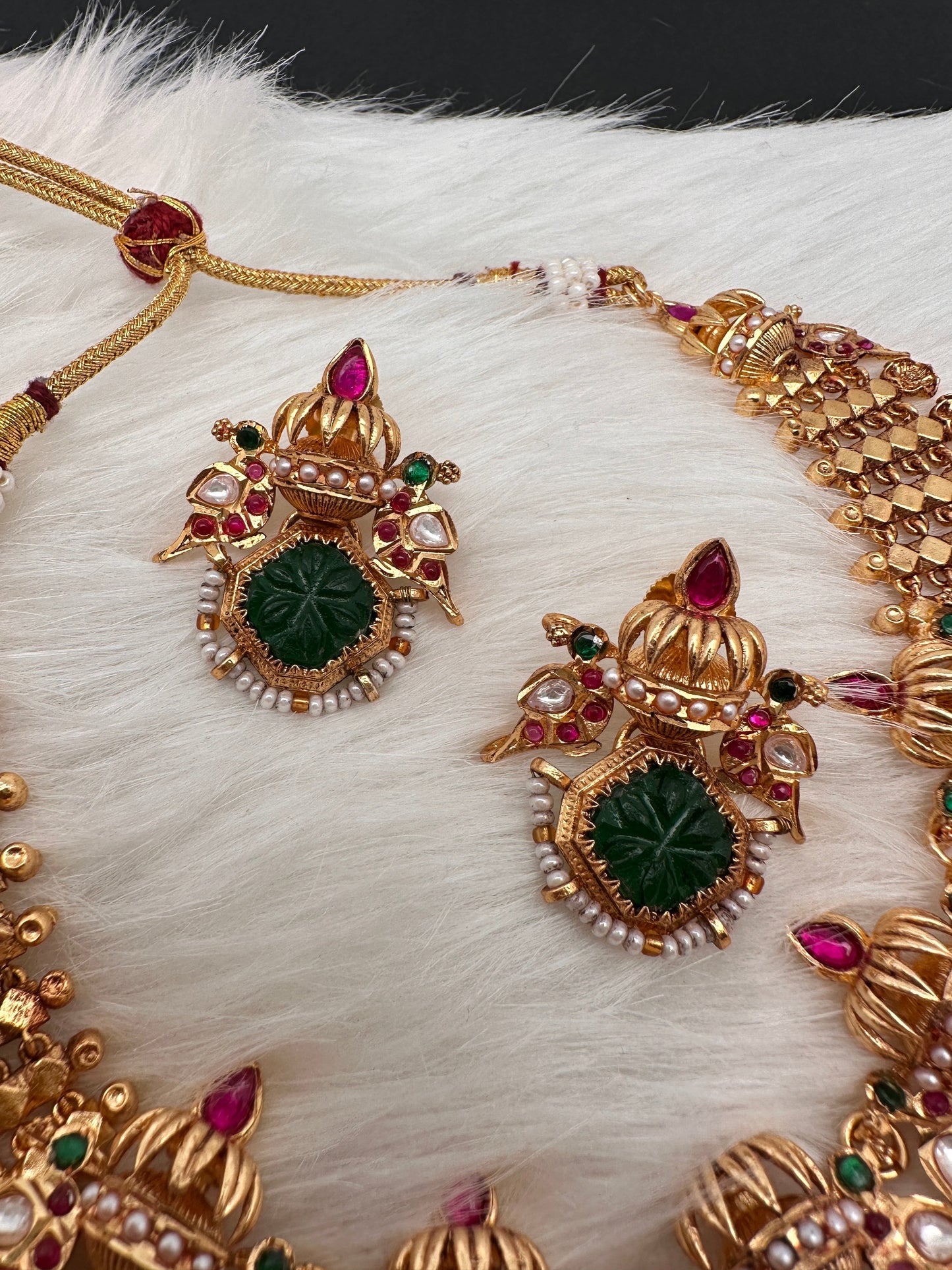 Elephant Nakshi Green Jadau Kundan Statement Neckline Necklace