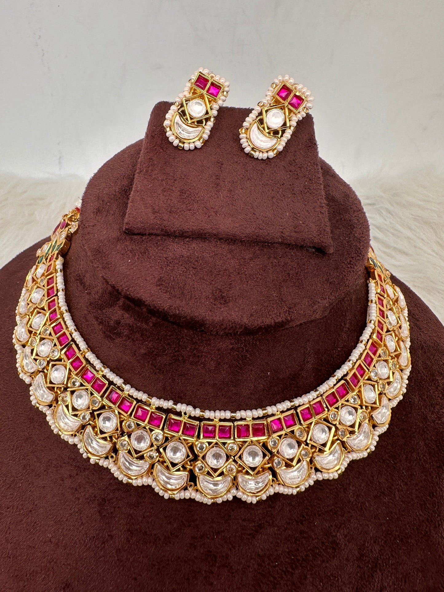 Red Jadau Kundan Statement Neckline Necklace