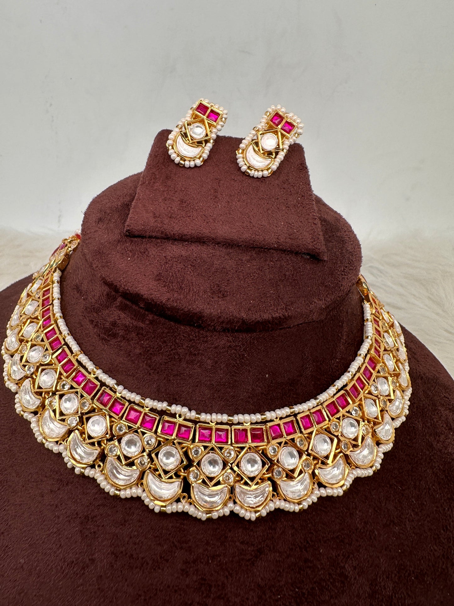 Red Jadau Kundan Statement Neckline Necklace