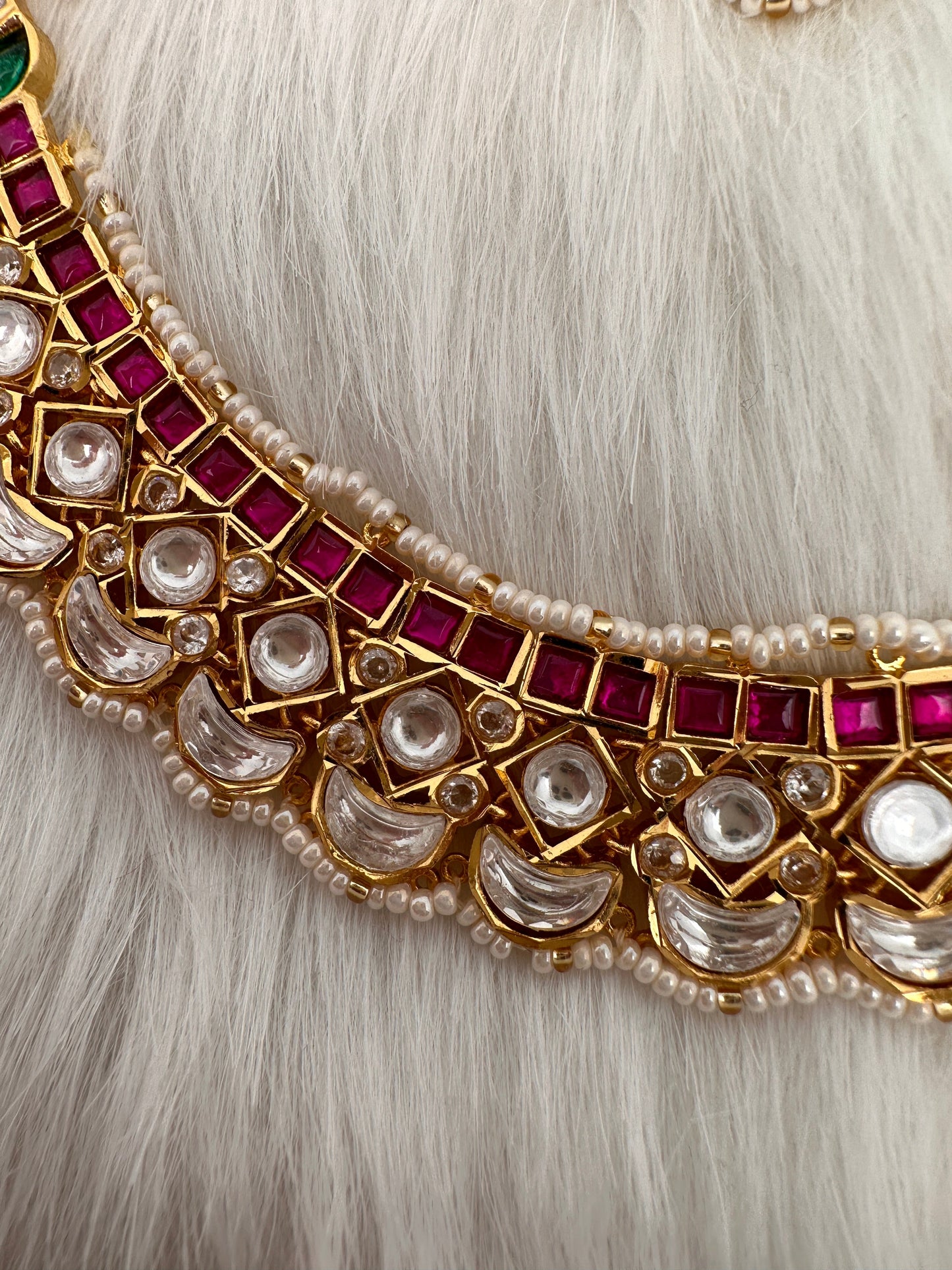Red Jadau Kundan Statement Neckline Necklace