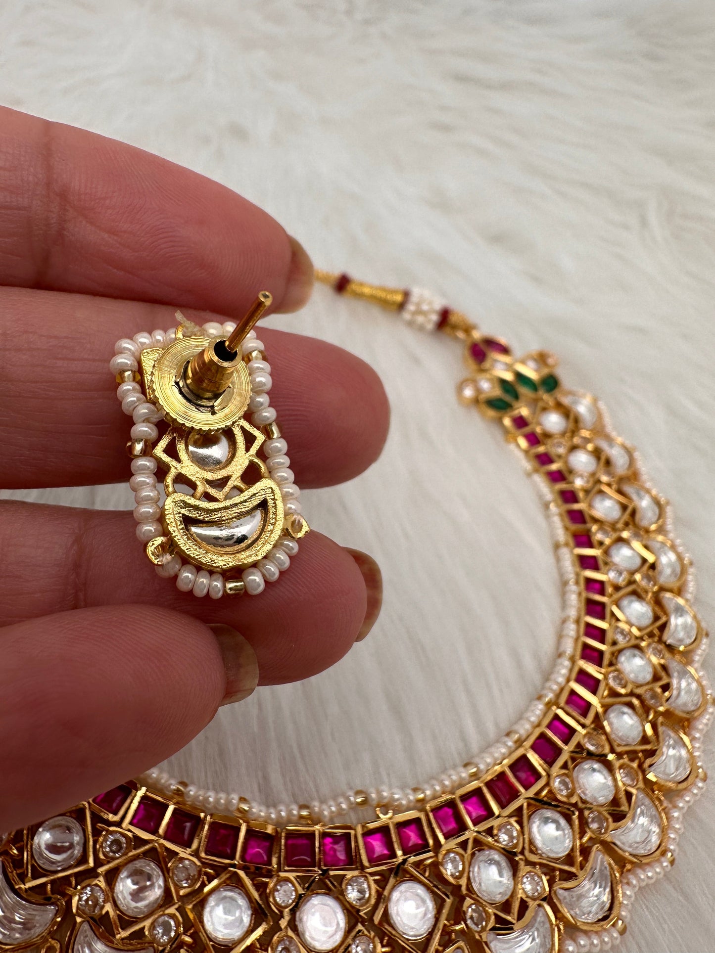 Red Jadau Kundan Statement Neckline Necklace