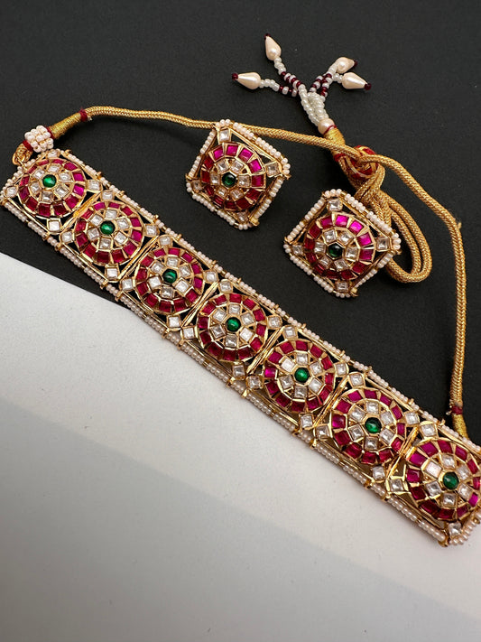 Red Jadau Kundan Statement Choker Necklace