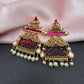Red Jadau Kundan Red Carved Stone Earrings
