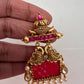Red Jadau Kundan Red Carved Stone Earrings