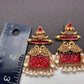 Red Jadau Kundan Red Carved Stone Earrings