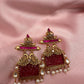 Red Jadau Kundan Red Carved Stone Earrings