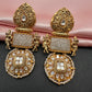 Jadau Kundan Color Carved Stone Earrings - White